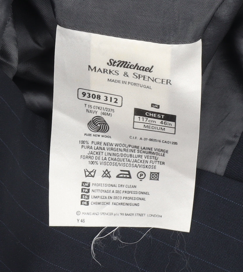 Marks and Spencer Men's Navy Striped Suit Jacket 46R