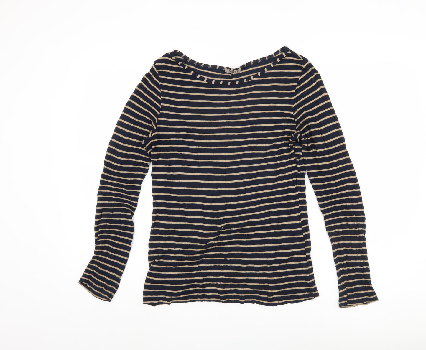 Jigsaw Women's Beige Black Striped Long Sleeve Top M