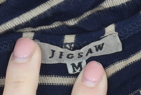 Jigsaw Women's Beige Black Striped Long Sleeve Top M