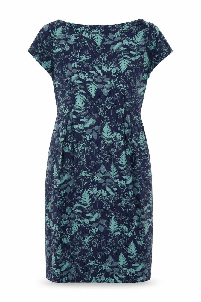 Front view of White Stuff Women's Blue Floral Shift Dress, size 8