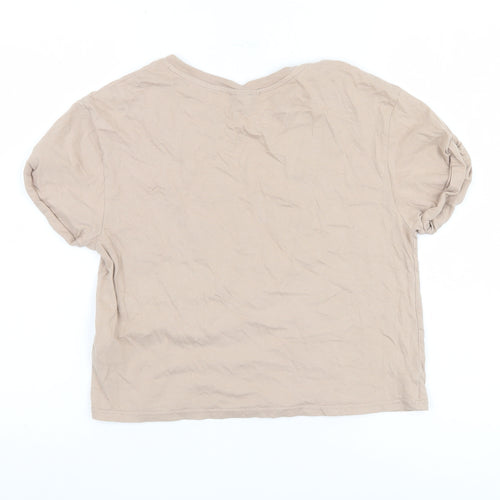 Topshop Women's Beige Floral Embroidered T-Shirt, Size 6