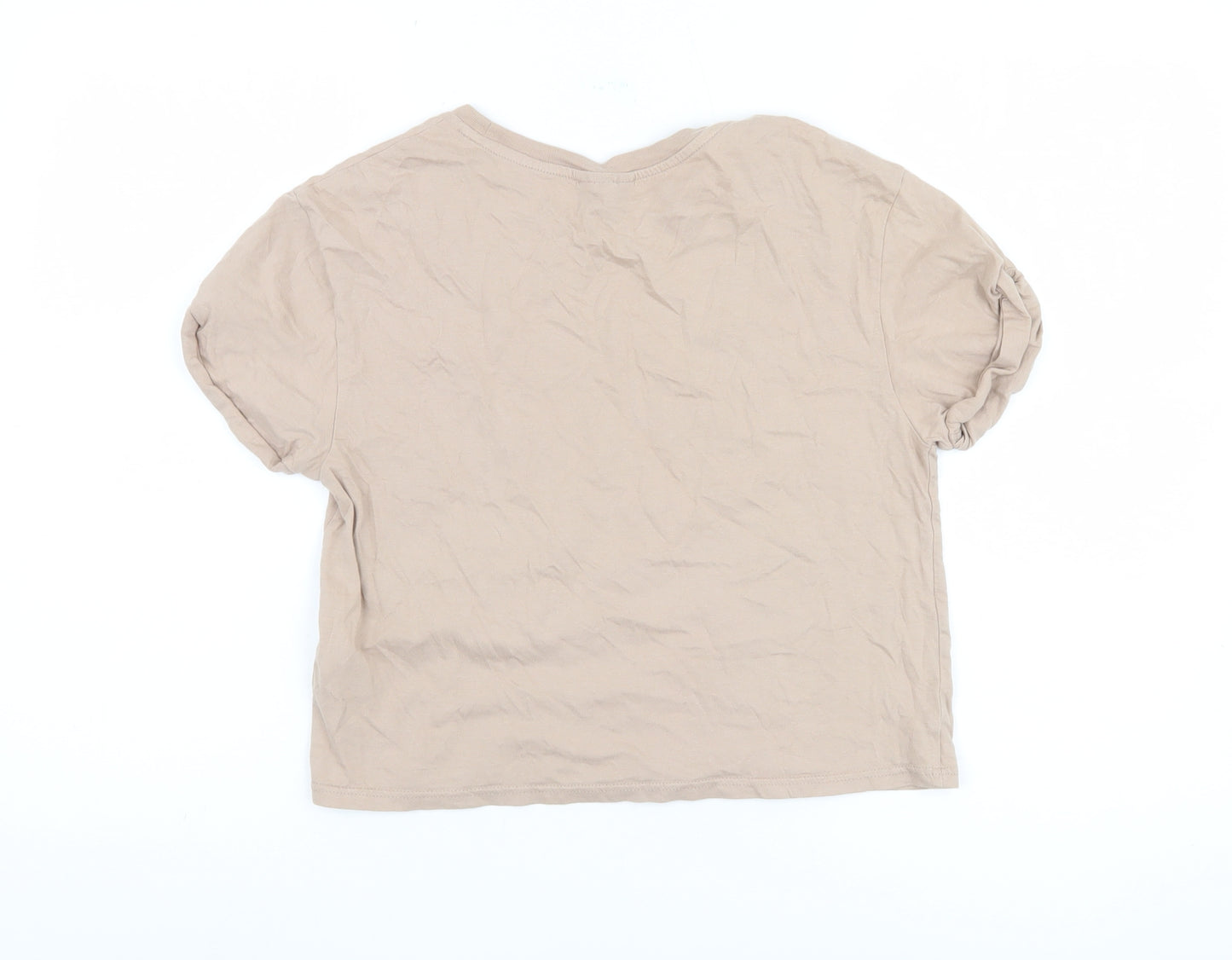 Topshop Women's Beige Floral Embroidered T-Shirt, Size 6