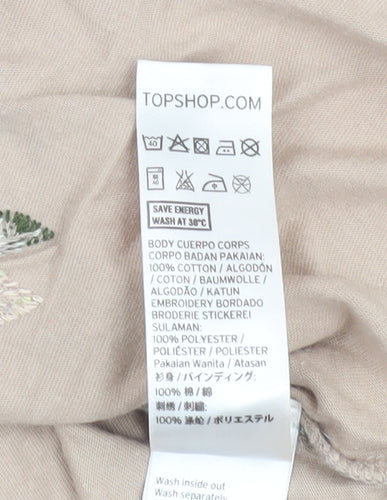 Topshop Women's Beige Floral Embroidered T-Shirt, Size 6