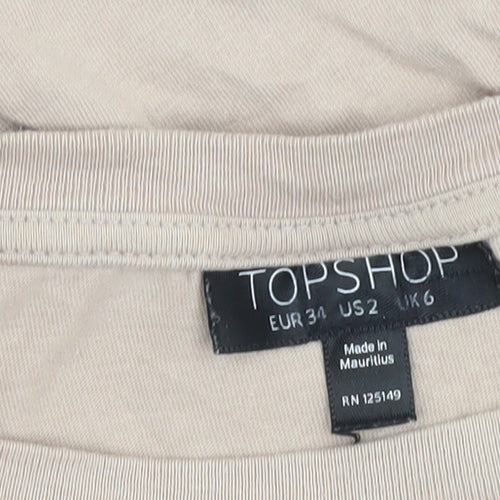Topshop Women's Beige Floral Embroidered T-Shirt, Size 6