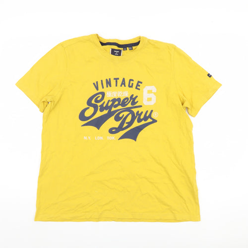 Superdry Unisex Adult Yellow Crew Neck T-Shirt Size 12