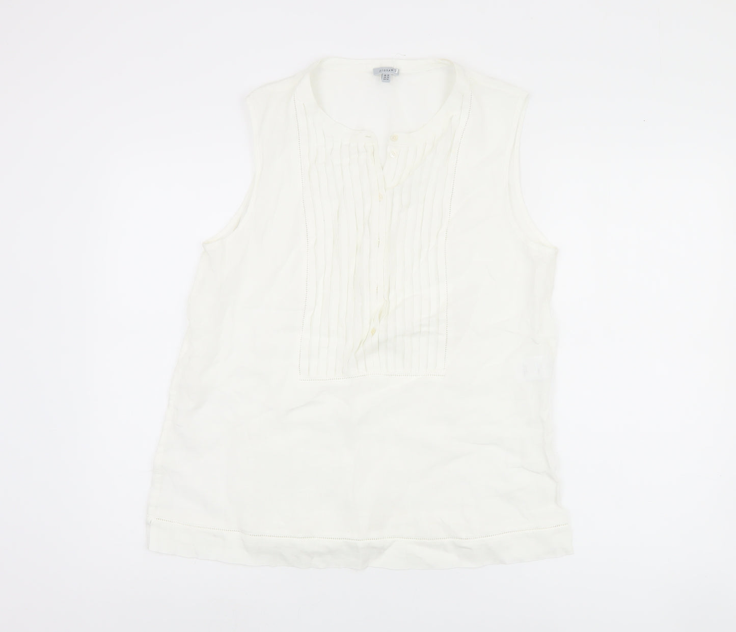 Jigsaw Women's White Linen Sleeveless Blouse Size 14