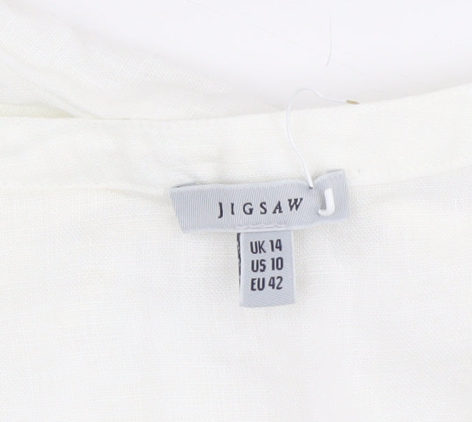 Jigsaw Women's White Linen Sleeveless Blouse Size 14