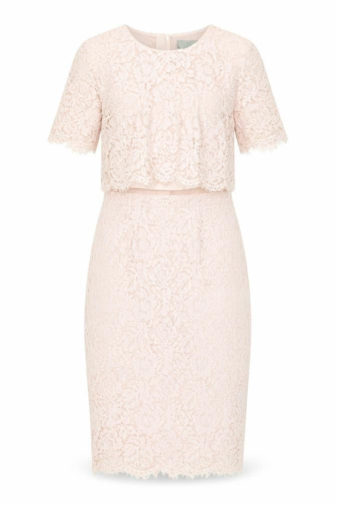 Front view of ASOS Women's Pink Lace Sheath Dress, size 12