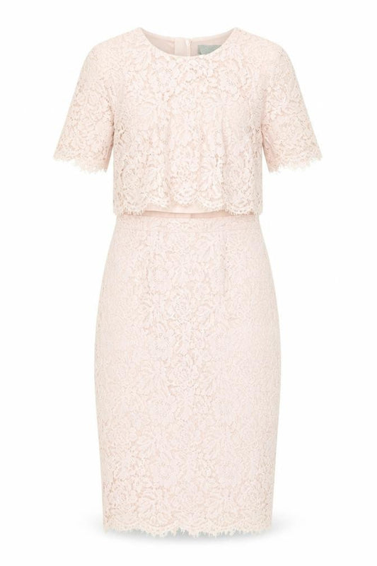 Front view of ASOS Women's Pink Lace Sheath Dress, size 12