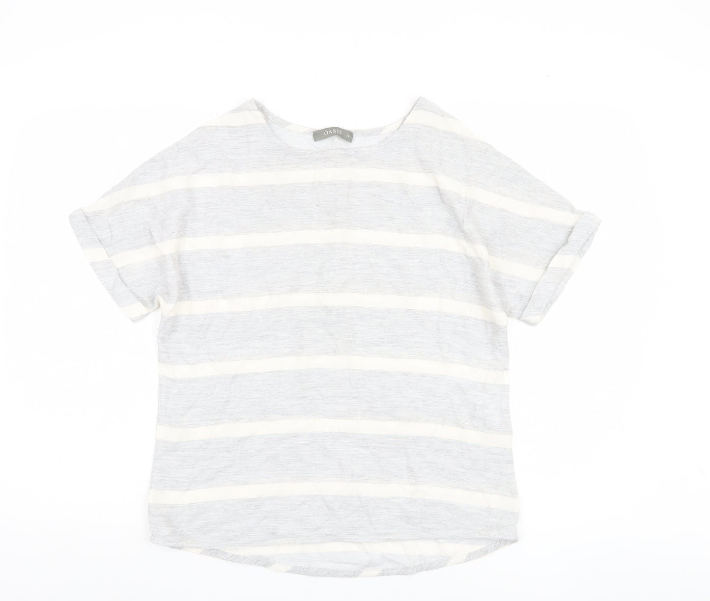 Oasis Women Grey Striped T-Shirt Size 10