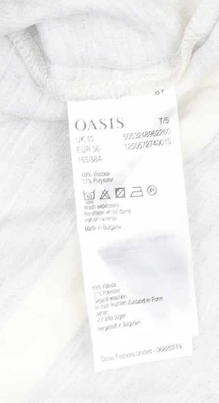 Oasis Women Grey Striped T-Shirt Size 10
