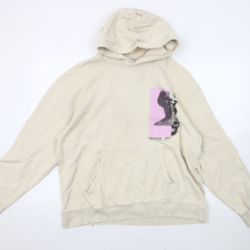 Topman Men’s Beige Graphic Print Hoodie L Pullover