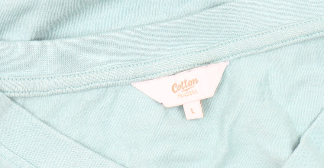 Cotton Traders Men's Blue V-Neck T-Shirt L