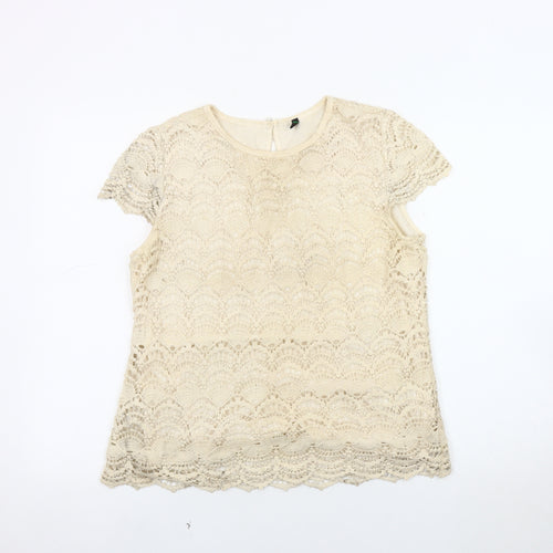 Stile Benetton Women's Beige Lace Blouse M Casual Chic