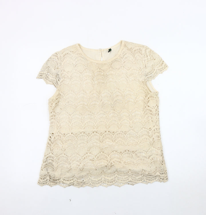 Stile Benetton Women's Beige Lace Blouse M Casual Chic