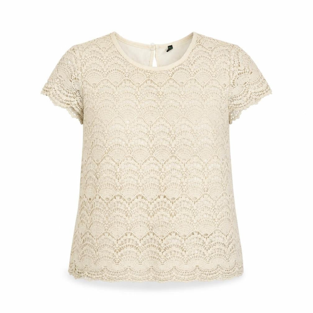 Front view of Stile Benetton Women's Beige Lace Blouse M Casual Chic