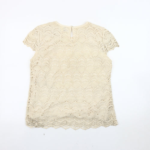 Stile Benetton Women's Beige Lace Blouse M Casual Chic