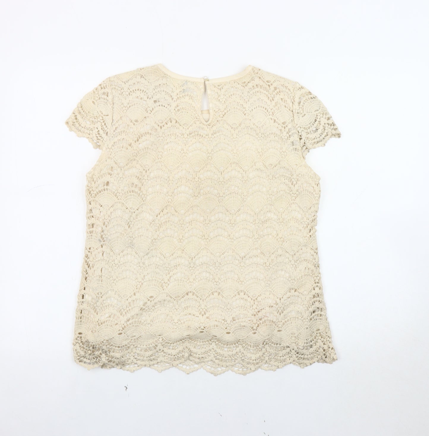 Stile Benetton Women's Beige Lace Blouse M Casual Chic