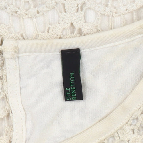 Stile Benetton Women's Beige Lace Blouse M Casual Chic