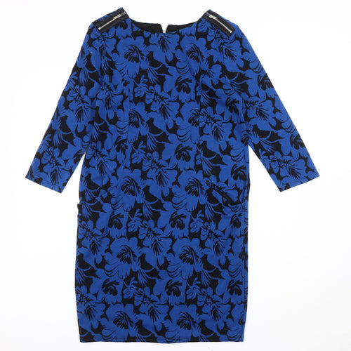 Wallis Women's Blue Floral Dress, Size 8, 3/4 Sleeve