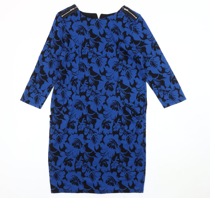 Wallis Women's Blue Floral Dress, Size 8, 3/4 Sleeve