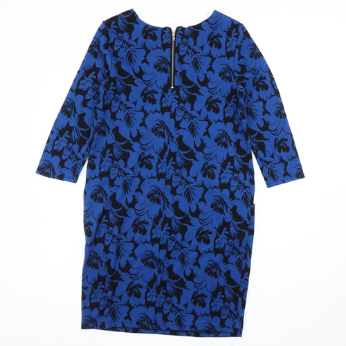 Wallis Women's Blue Floral Dress, Size 8, 3/4 Sleeve