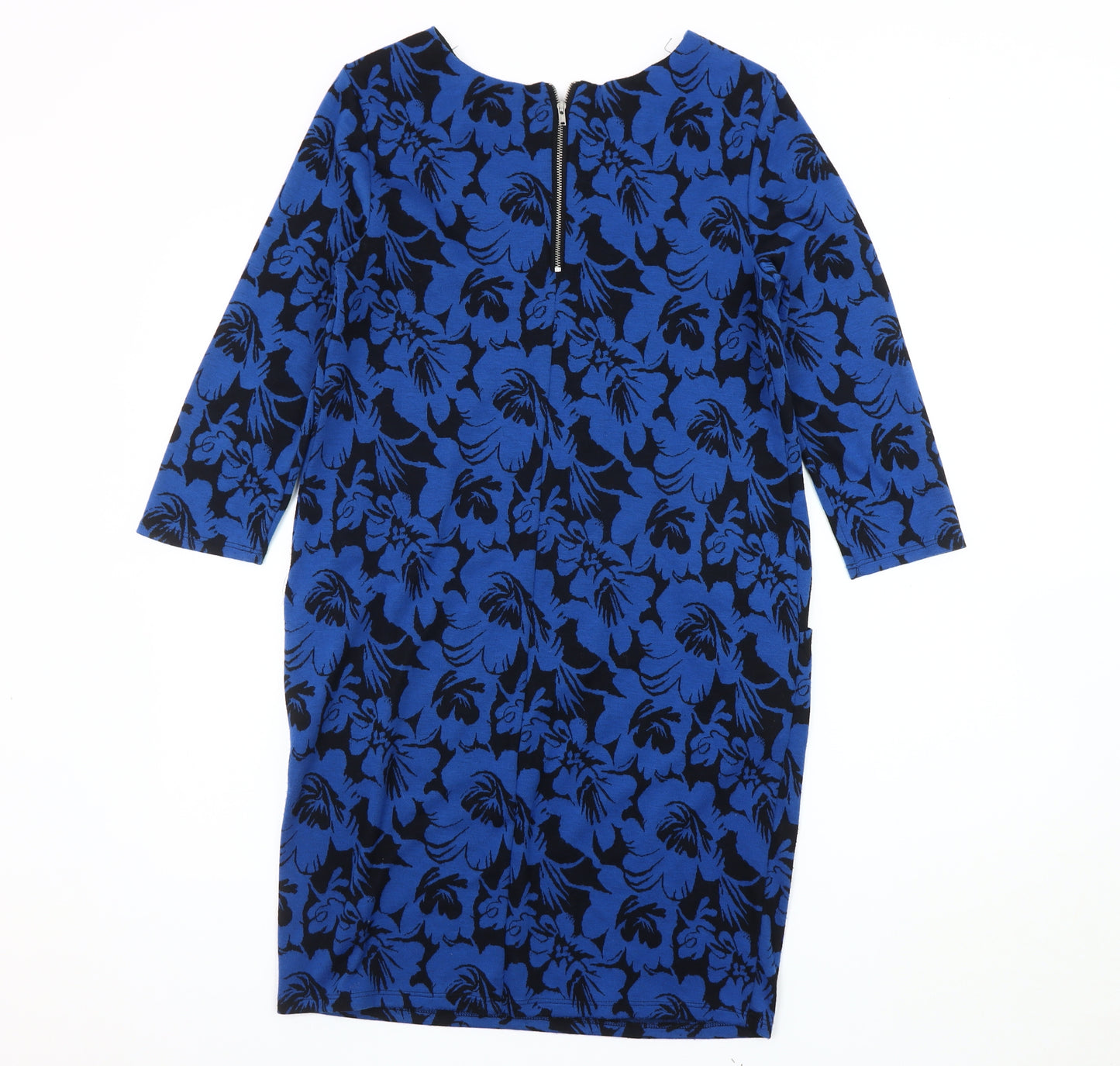 Wallis Women's Blue Floral Dress, Size 8, 3/4 Sleeve