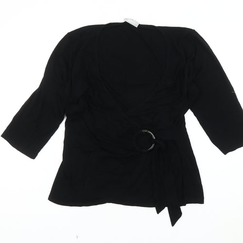 Wallis Women's Black Wrap Top, Size 16, 3/4 Sleeve, V-Neck