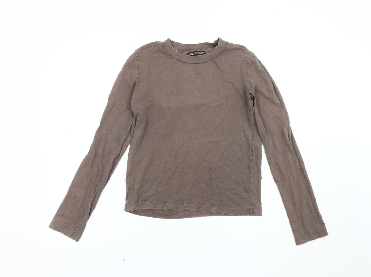 Zara Women's Brown Cotton Long Sleeve T-Shirt XS