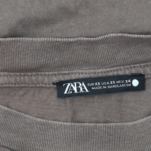 Zara Women's Brown Cotton Long Sleeve T-Shirt XS