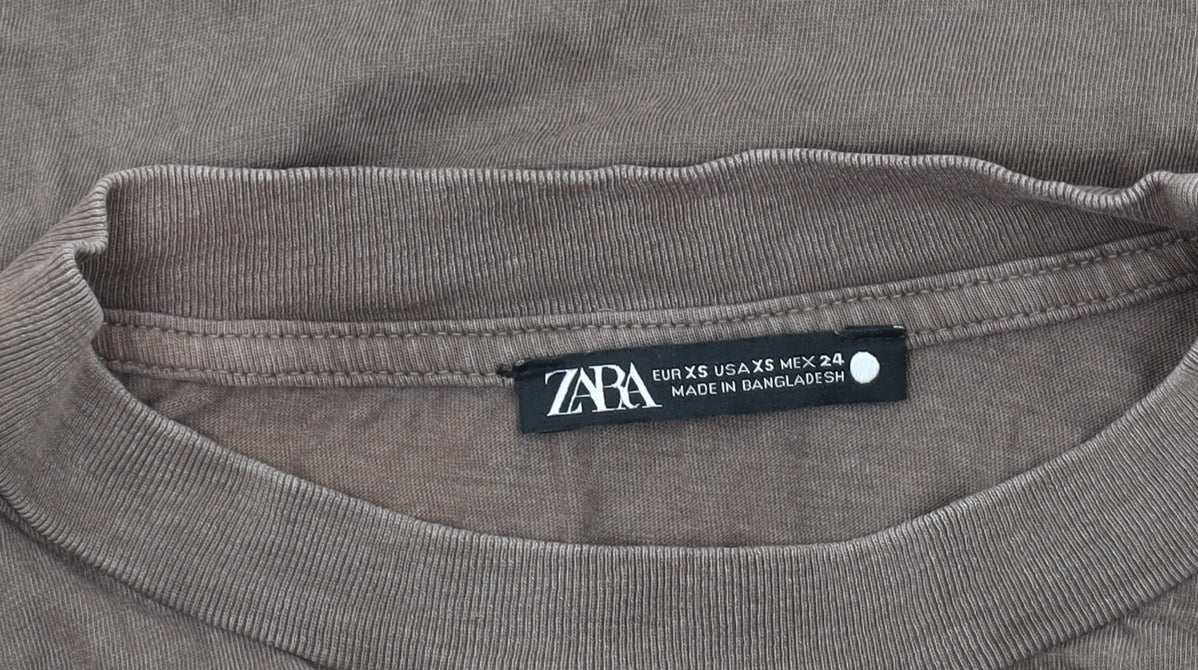 Zara Women's Brown Cotton Long Sleeve T-Shirt XS