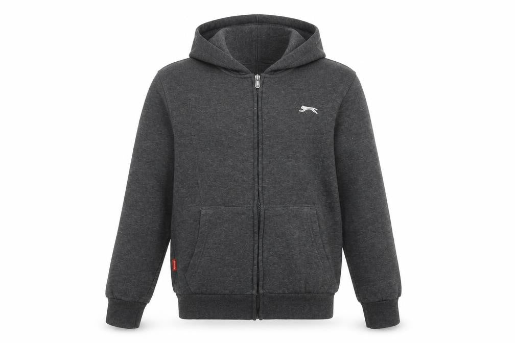Front view of Slazenger boys’ grey zip hoodie jacket, 11-12 years