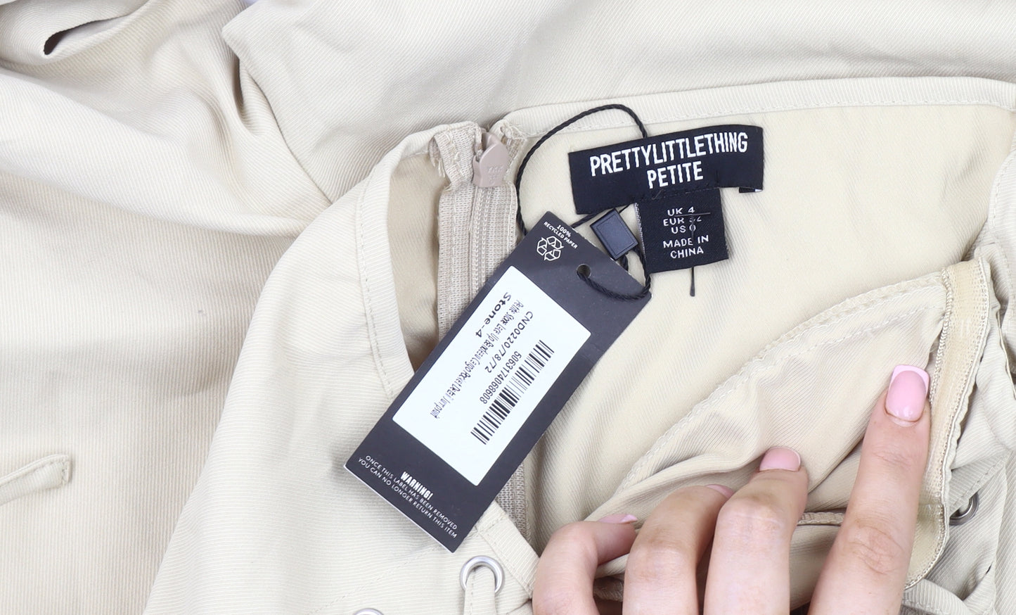 PrettyLittleThing Beige Strapless Jumpsuit UK 4 Petite