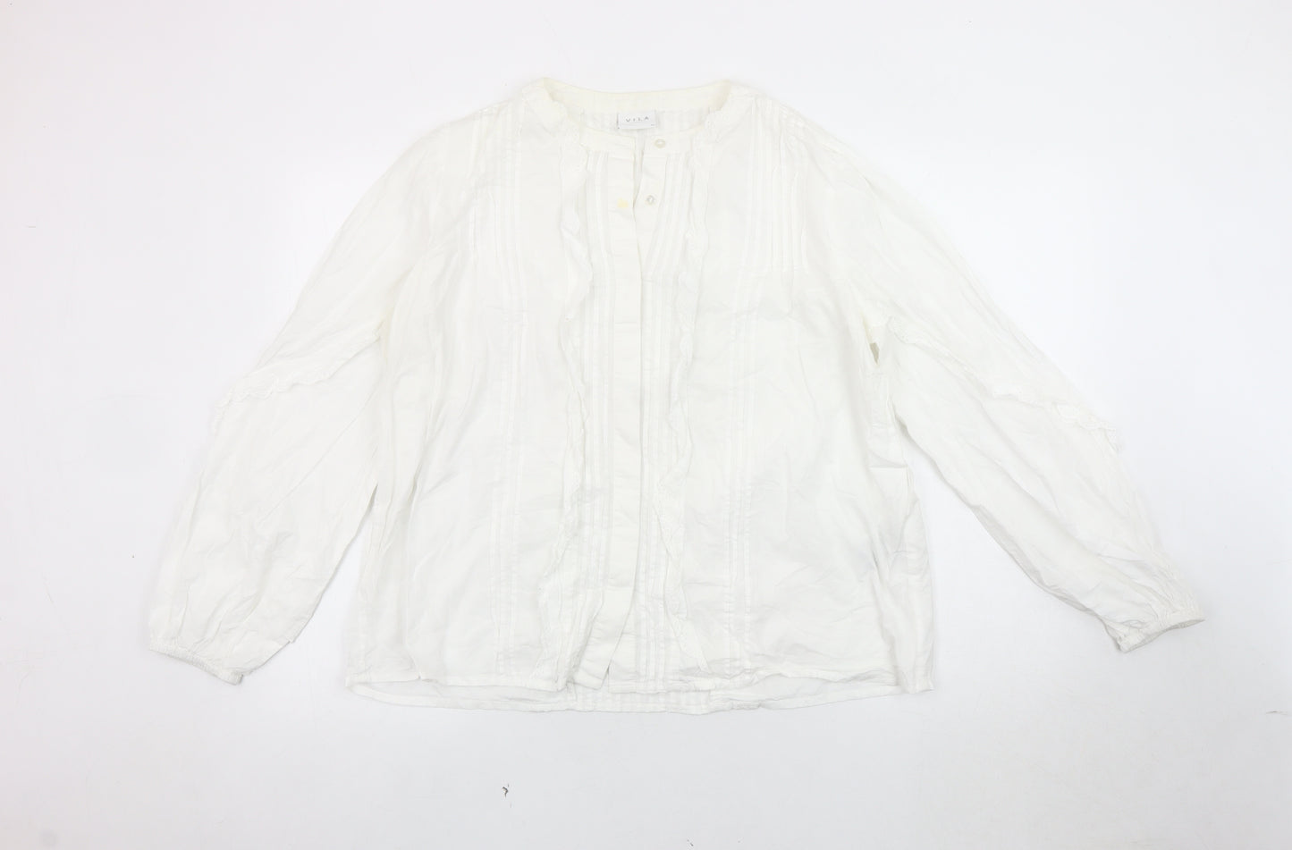 VILA Women's White Blouse - Size 16, Button Accent