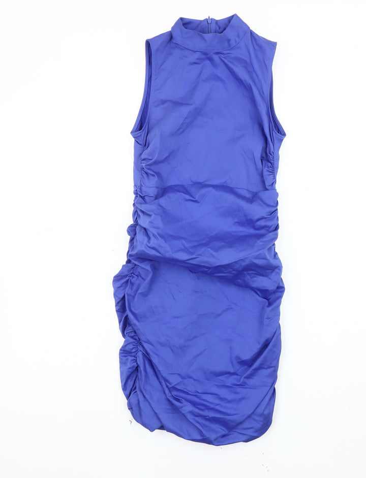 Zara Women's Blue Sleeveless Ruched Dress XS