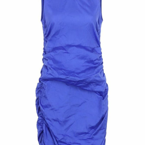 Zara Women's Blue Sleeveless Ruched Dress XS