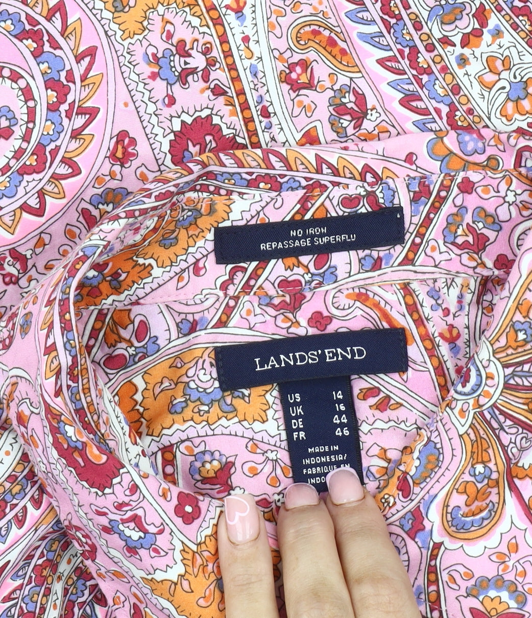 Lands' End Women's Multicoloured Paisley Button-Up, Size 16