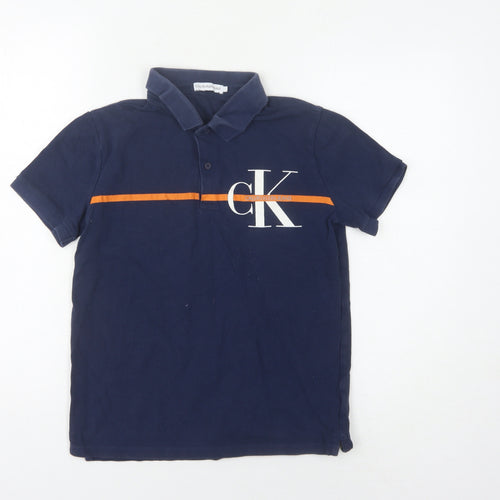 Calvin Klein Boys Navy Polo Shirt, Size L, Classic Fit