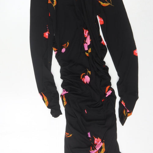 Zara Women's Black Floral Bodycon Midi Dress, M
