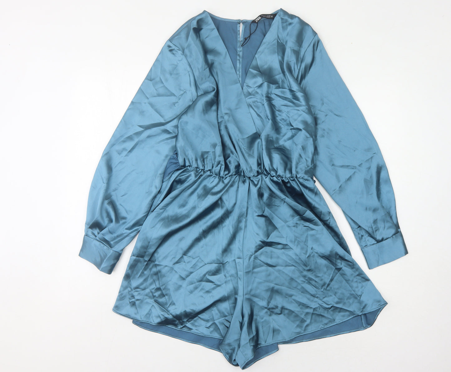 Zara Women's Blue Long Sleeve Satin Playsuit L