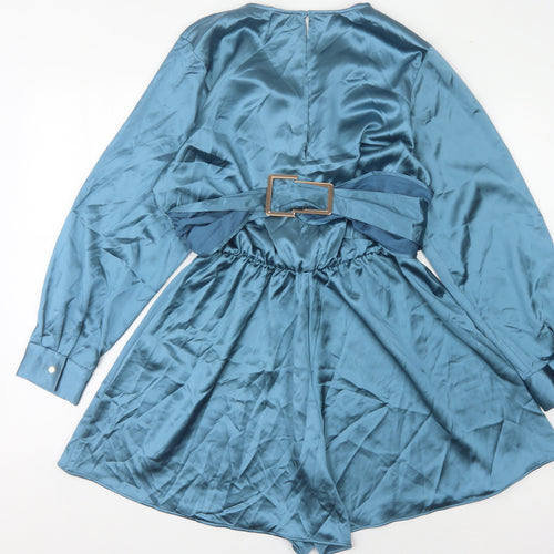 Zara Women's Blue Long Sleeve Satin Playsuit L