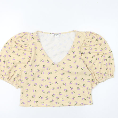 Monki Women's Beige Cropped Floral Top, Size M