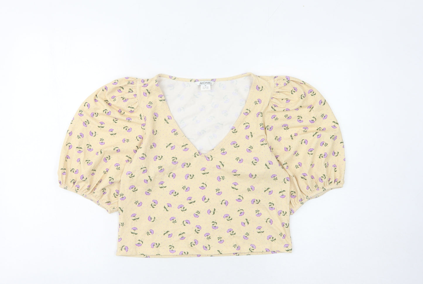 Monki Women's Beige Cropped Floral Top, Size M