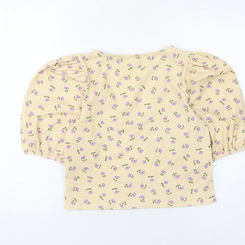 Monki Women's Beige Cropped Floral Top, Size M