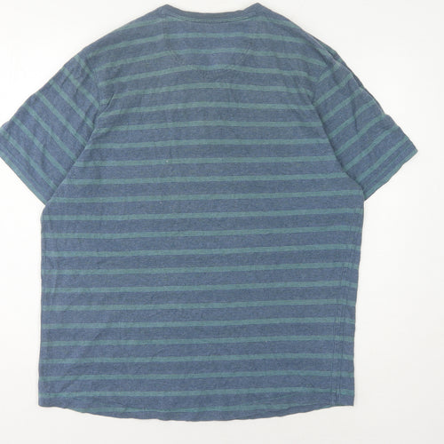North Coast Men's Large Blue Striped Henley T-Shirt