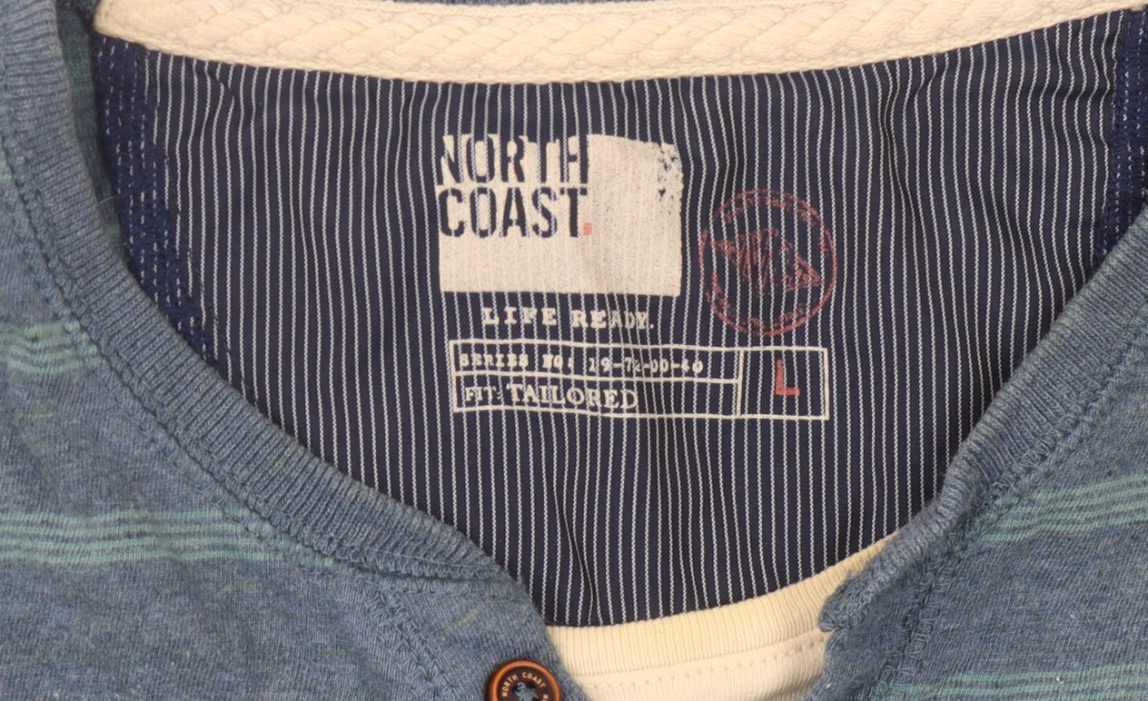 North Coast Men's Large Blue Striped Henley T-Shirt