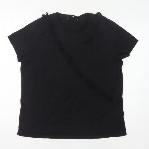 V by Very Women's Black T-Shirt Size 16 Casual Ruffle