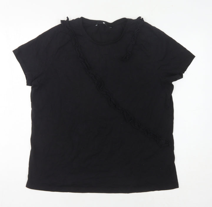 V by Very Women's Black T-Shirt Size 16 Casual Ruffle
