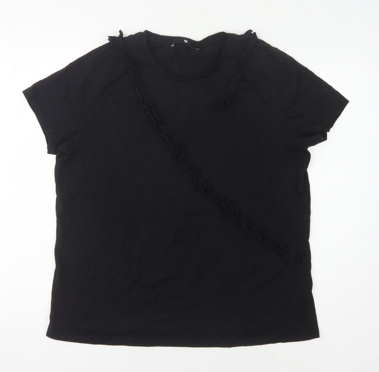 V by Very Women's Black T-Shirt Size 16 Casual Ruffle