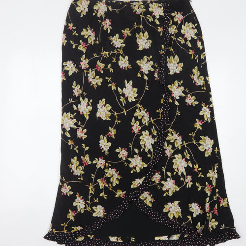 Country Casuals Women's Black Floral Silk Midi Skirt 16